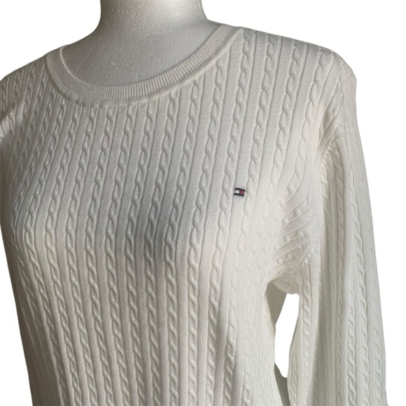 Tommy Hilfiger Cable Knit Crewneck Sweater Coastal Tennis Classic Golf Ivory XL - Picture 5 of 11